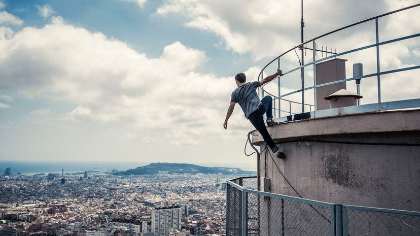 Hanging off building