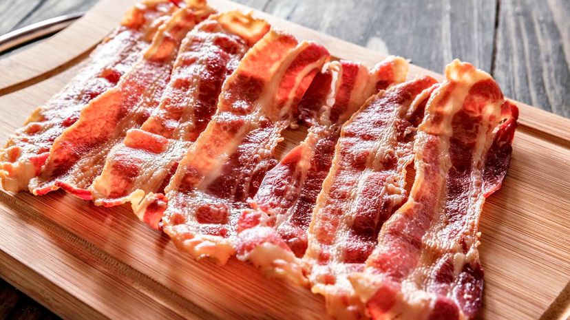 Roasted bacon on cutting board