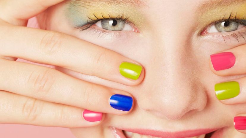 Woman with colorful nails