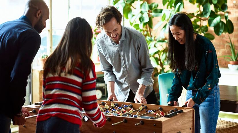 Playing foosball