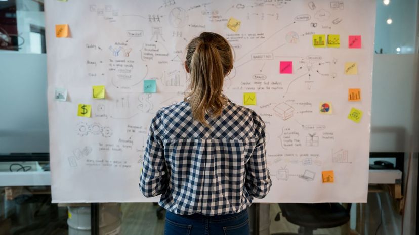 Woman sketching a business plan at a creative office