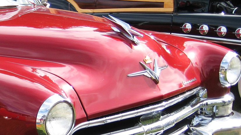 A classic eagle hood ornament of a 1950s Chevrolet, one of