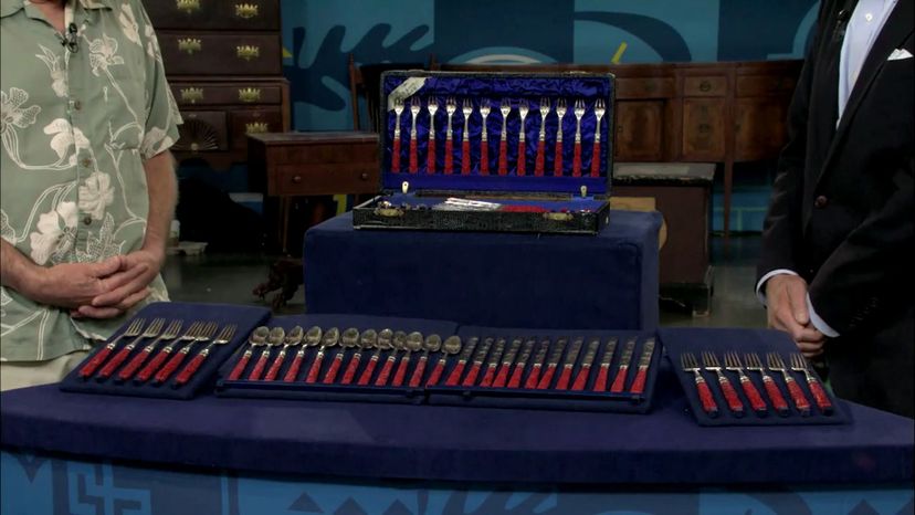 Zee Wo Silver &amp; Cinnabar Cutlery Set, ca. 1920 ($5,000 - $7,000 Auction) (Episode #2111)
