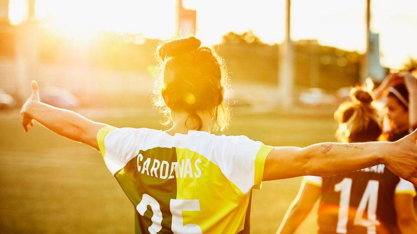 Female Soccer Player Celebrating