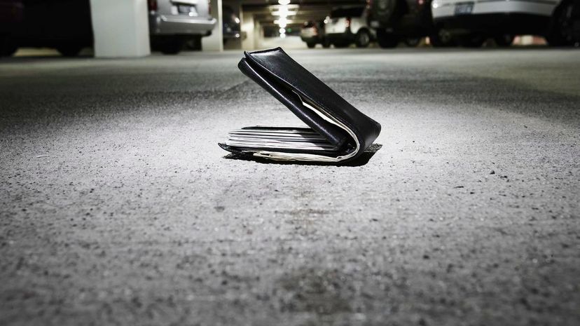 Wallet in dark parking garage