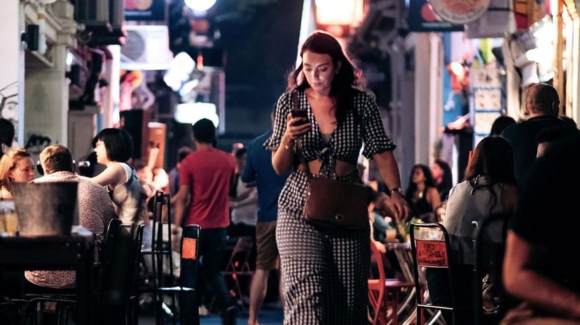 Woman arriving to restaurant