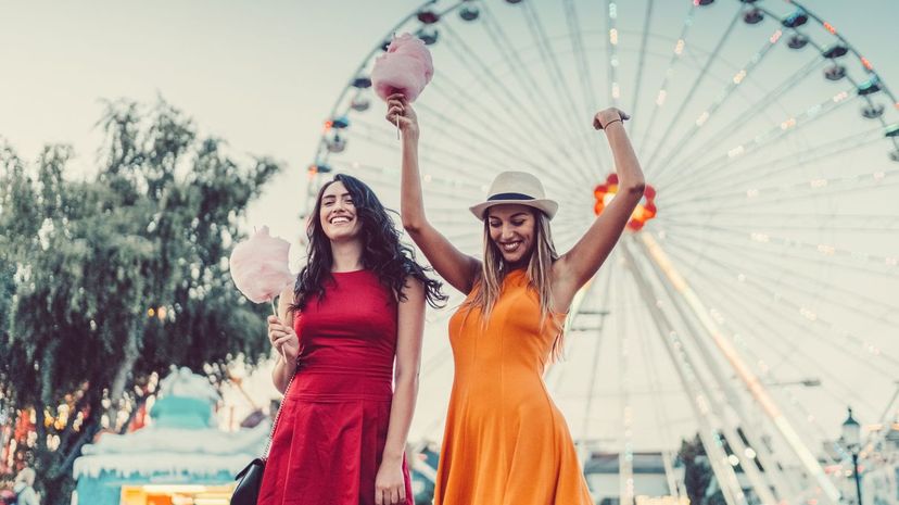 Excited women at the amusement park