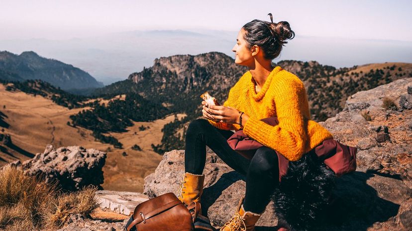 Woman hiking at Popocatepetl volcano in Mexico