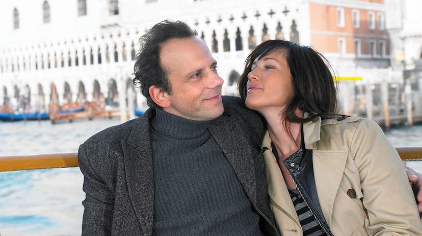 Couple on vaporetto boat near Palazzo Ducale, Venice