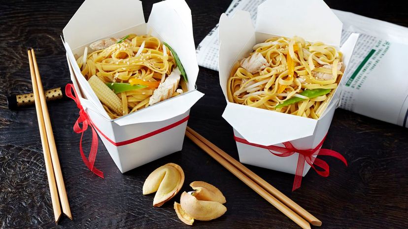 Chinese noodles in take-away boxes