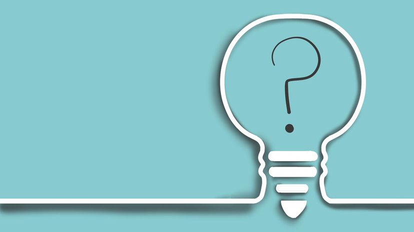 Single line drawing of a light bulb with a question mark