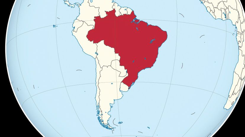 Brazil on the globe (Brazil centered). 