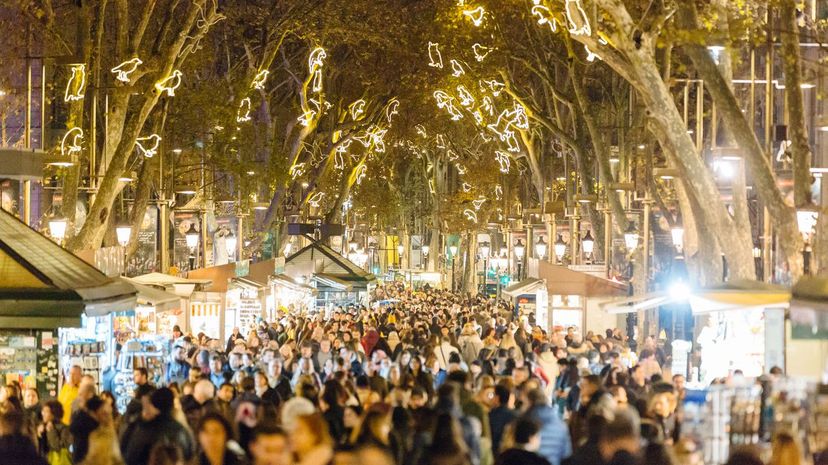 La Rambla street during Christmas and New Year holidays in Barcelona, Catalonia, Spain