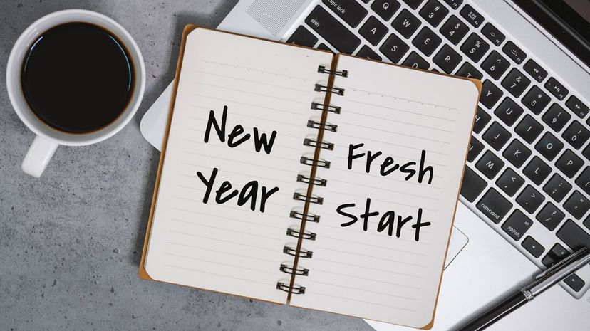 New Year Fresh Start words on Notebook