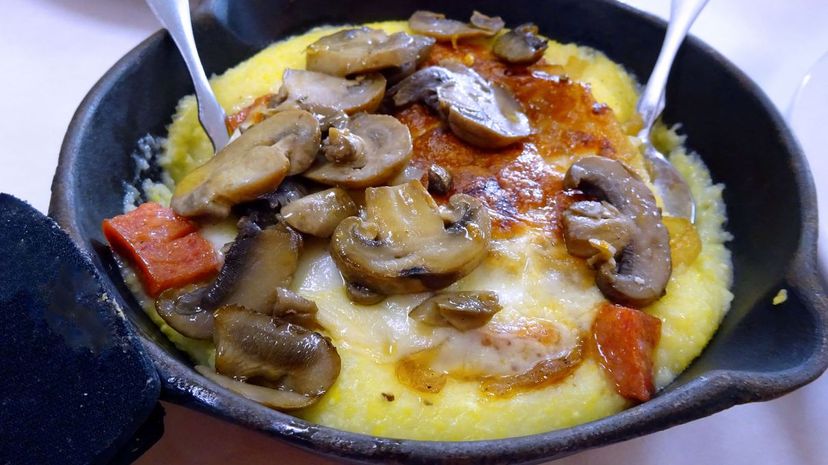 Southern yellow grits with cheese and mushrooms
