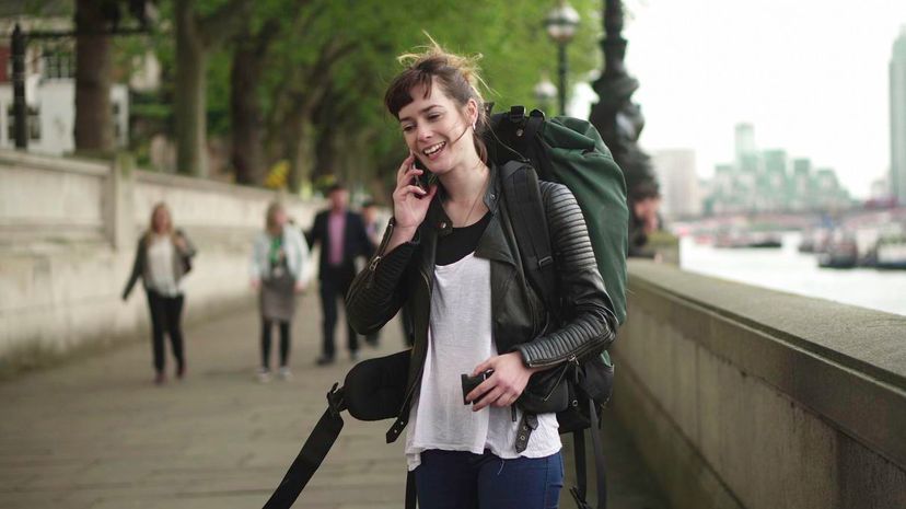 Backpacker talking on phone