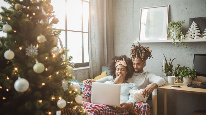 Couple watching Christmas movie