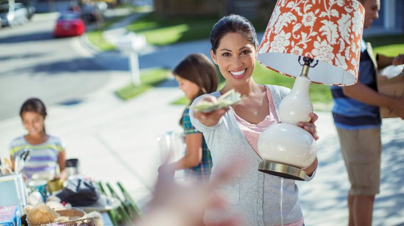 Woman happy buys lamp