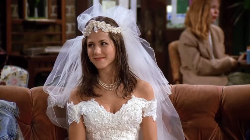 Rachel wearing the wedding dress