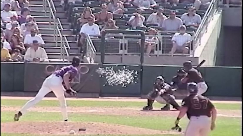 Randy Johnson's pitch hits a bird (March 2001)