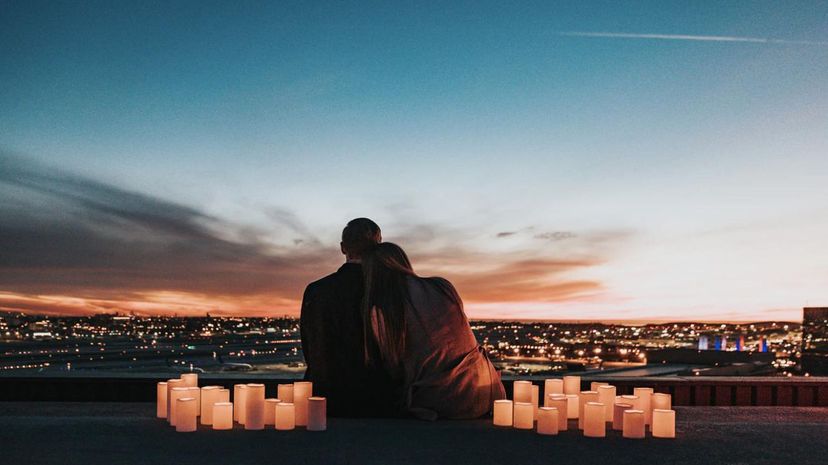 Couple looking out