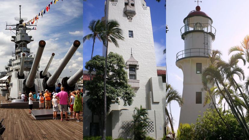 Battleship Missouri, Honolulu Hale and Diamond Head Lighthouse - Honolulu
