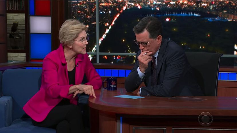 Elizabeth Warren and Steven Colbert