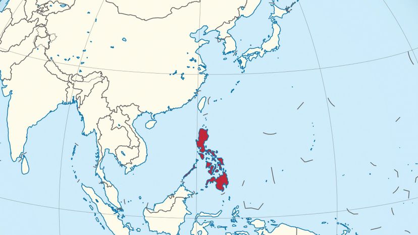Philippines on the globe (Philippines centered). 