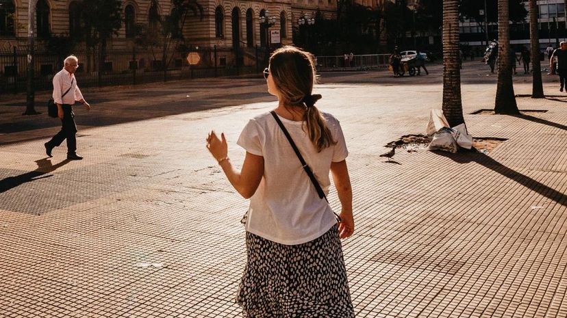 Woman exploring city