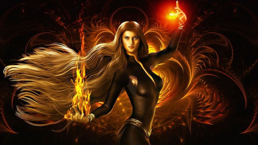 Woman casting magic fire