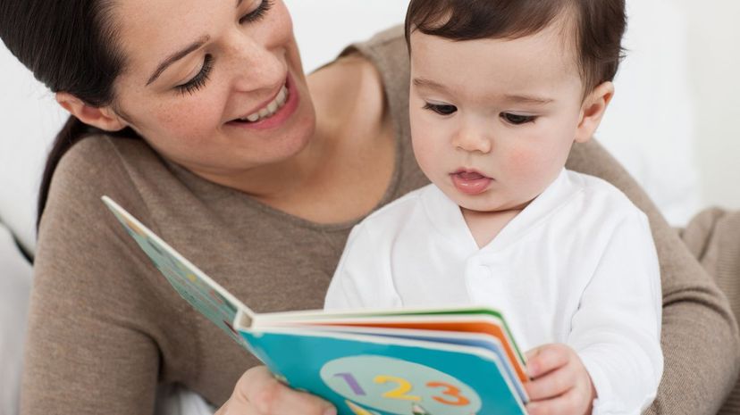 Mom Reading Book with Baby Son