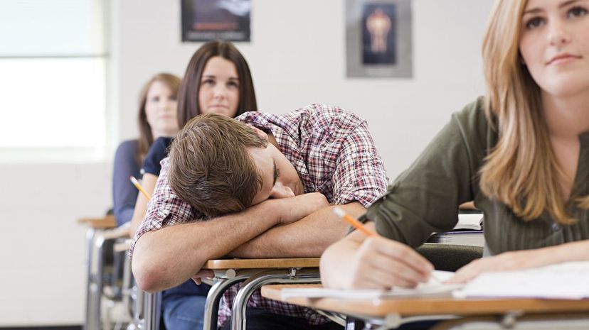 High school student asleep in class 