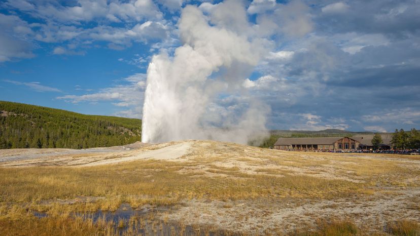 Old Faithful geyser erupts at Yellowstone National Park