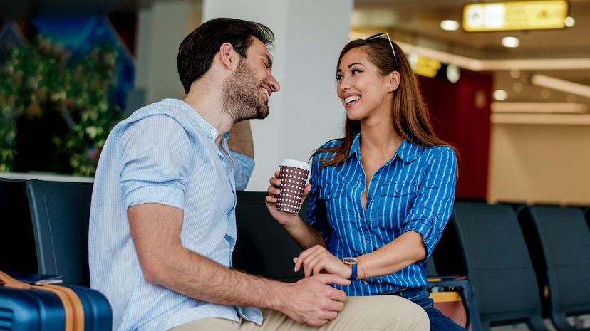 Couple talking before leaving