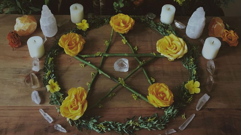 Pentacle on wiccan altar
