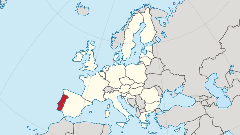 Portugal in the European Union on the globe (Europe centered). 