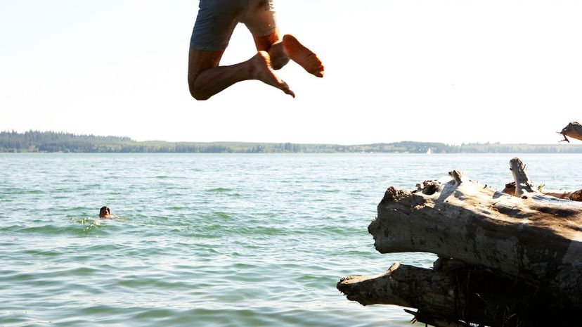 Jumping off log