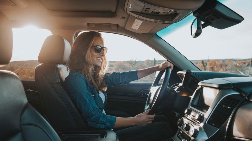 Woman driving car