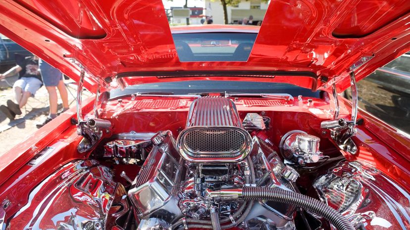 Close-up of muscle car engine compartment