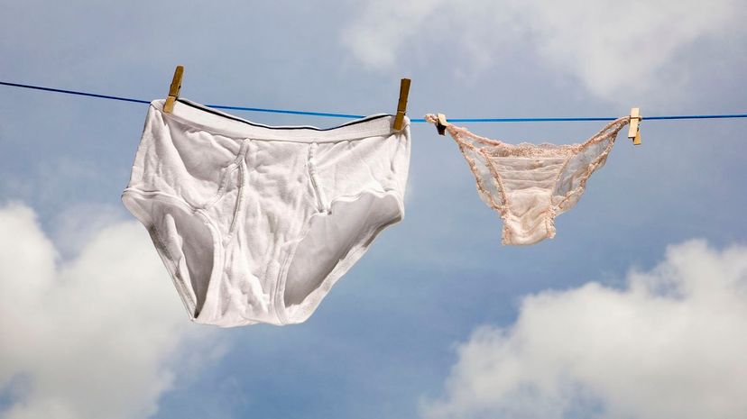 Man's and woman's underwear on washing line