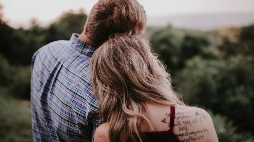 Couple looking out