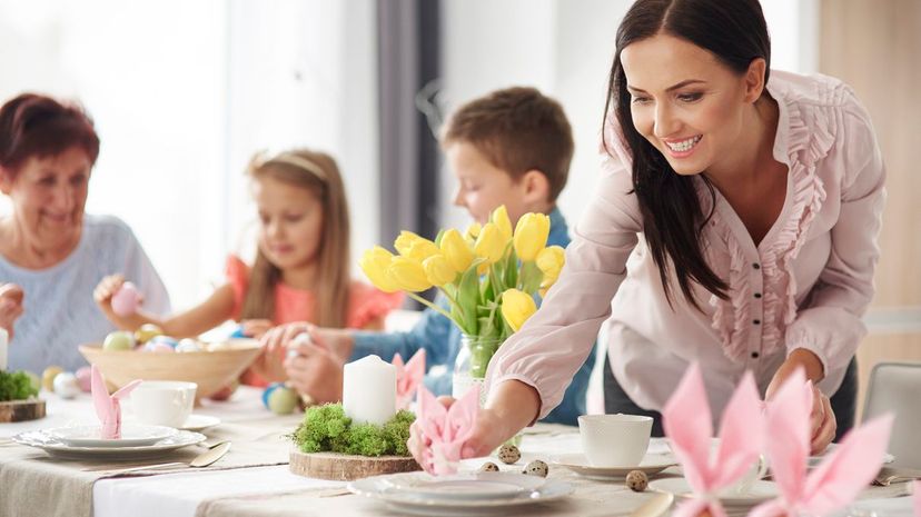 Woman setting Easter table