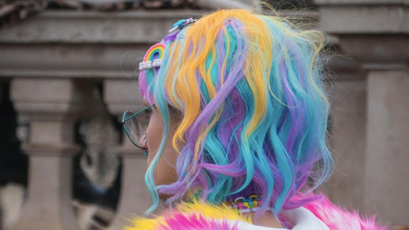 Woman rainbow hair