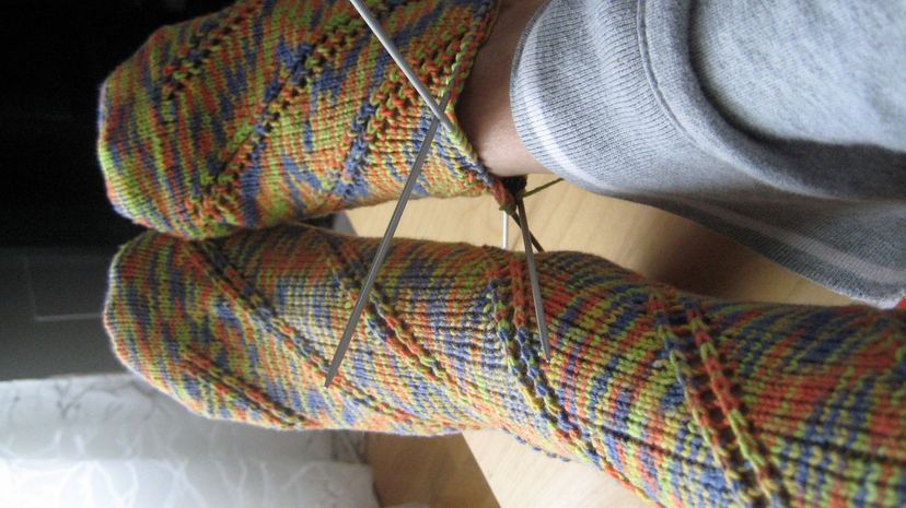 Hand knitted socks with needles