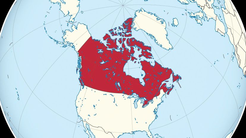 Canada on the globe (Canada centered). 