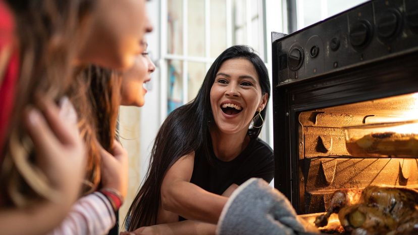 Woman cooking turkey