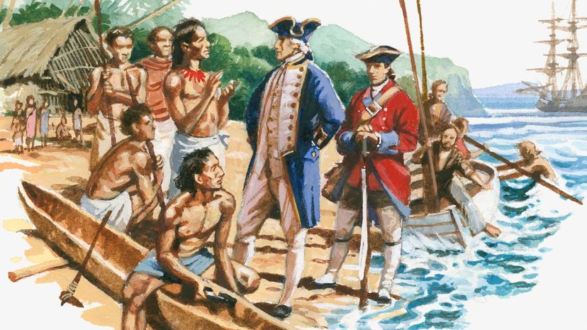 Captain Cook arriving in Hawaiian island