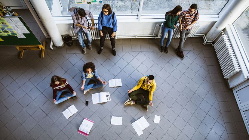 Students meditating