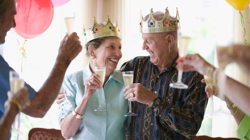 Toasting Senior Couple on Anniversary