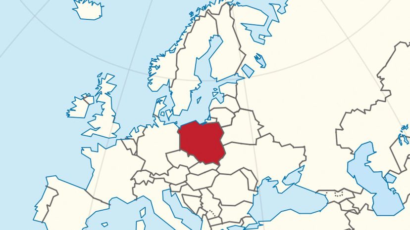 Poland on the globe (Europe centered). 